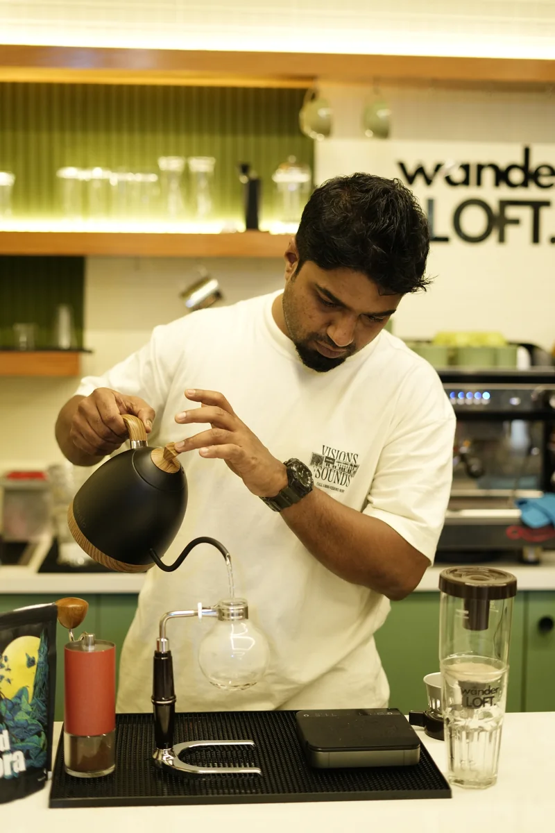 Pouring water for a manual brew